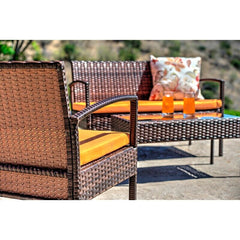 Orange 4 Person Seating Group with Cushions Update Your Outdoor Hangout Space Our-Piece Patio Conversation Set Rectangular Coffee Table