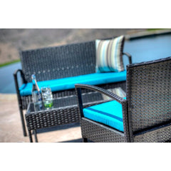 4 Person Seating Group with Cushions Update Your Outdoor Hangout Space Our-Piece Patio Conversation Set Rectangular Coffee Table