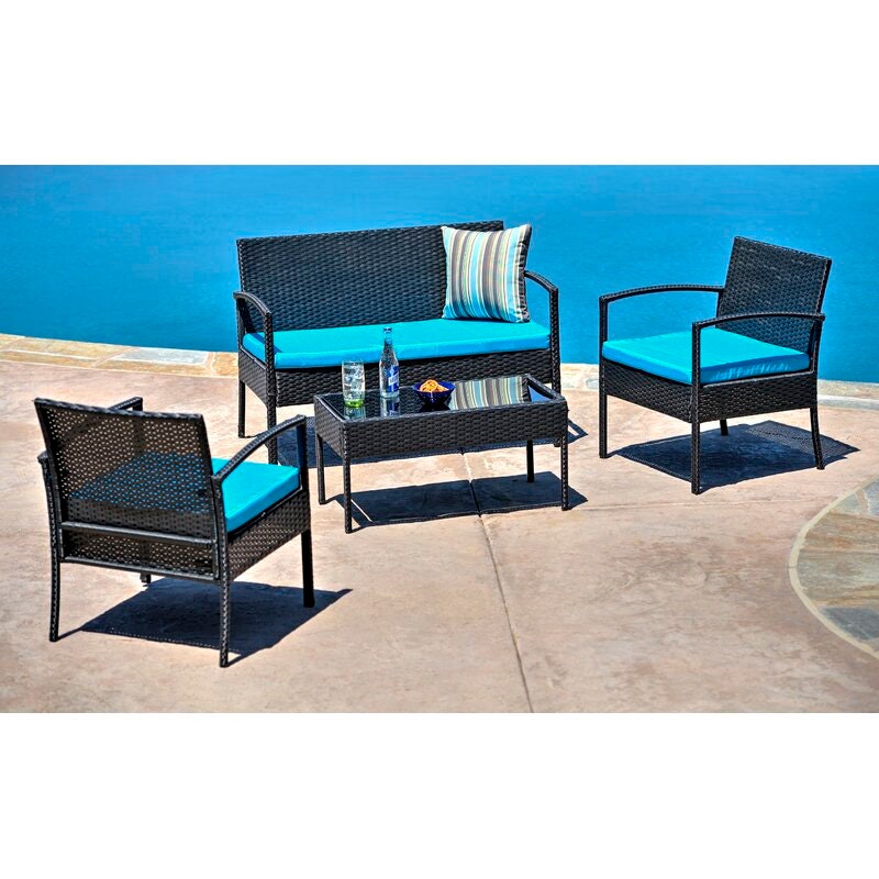 4 Person Seating Group with Cushions Update Your Outdoor Hangout Space Our-Piece Patio Conversation Set Rectangular Coffee Table