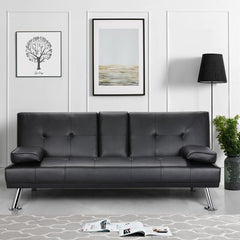 Faux Leather Biscuit Back Convertible Sofa Perfect For Small Spaces And Well Suited For An Apartment, Studio or Living Room