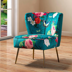 Tufted Side Chair Soft Filling. Its Classic Design Along with Its Elegant Pattern and Gold Finish Metal Legs