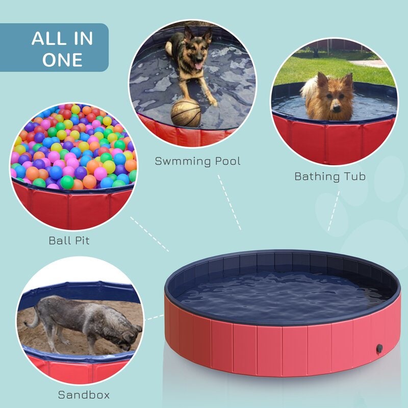 Pet Swimming Pool Bathing Tub Multiple Uses Collapsible Dog Bathtub, Toddler Swimming Pool, Sandbox, or Ball Pit