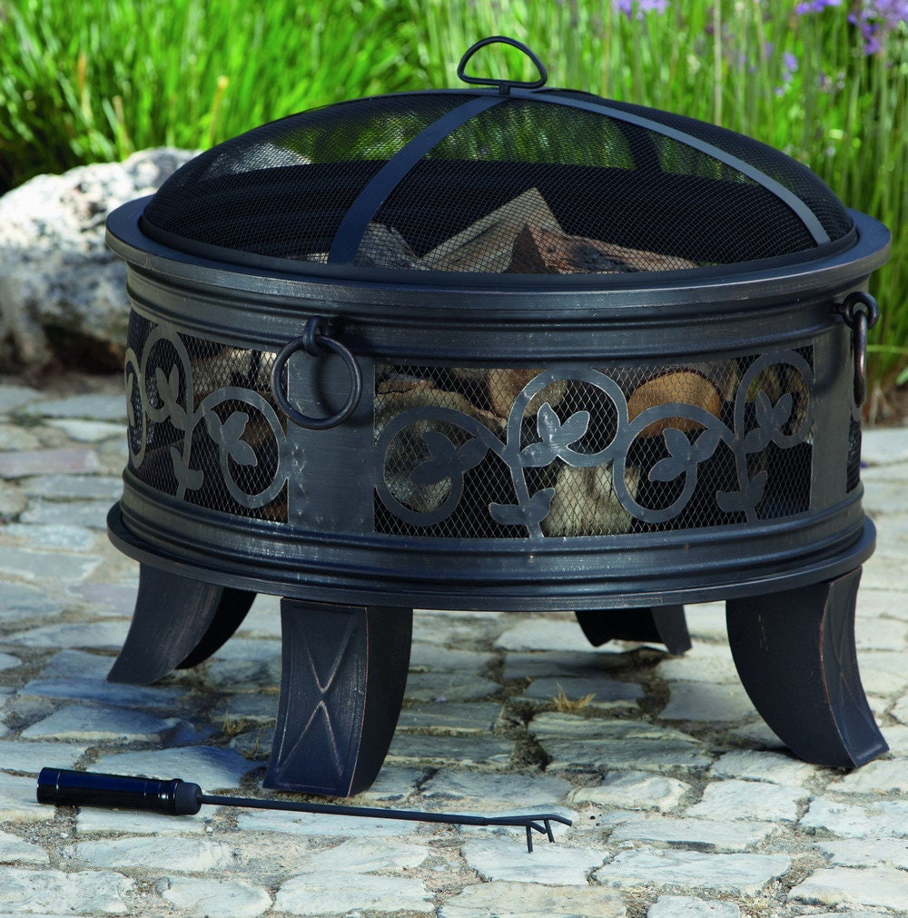 Granada 26 inch Round Steel Fire Pit, Antique Bronze