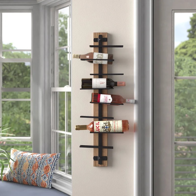 Wall Mounted Wine Bottle Rack in Brown/Black