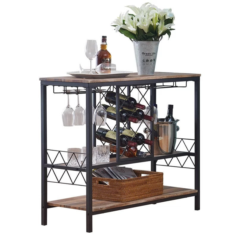 Barret 7 Bottle in Brown With space for up to 7 bottles and 12 stemware while keeping drinks and snakes on the tabletop.