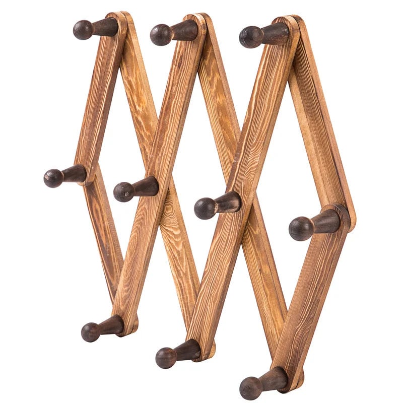 Amandra Solid Wood 10 - Hook Wall Mounted Coat Rack The accordion design lets you contract and expand the rack to fit any space, allowing