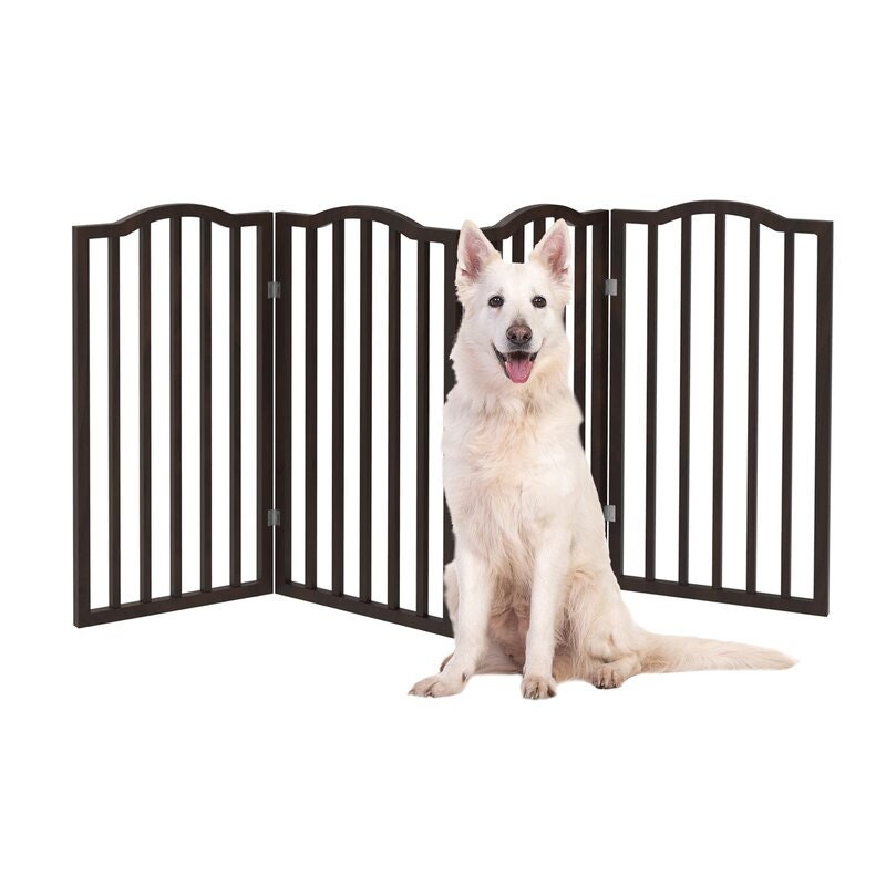 4-Panel Wooden Pet Gate Free-Standing Barrier Can Be Used to Block off Access to Certain Areas Stairs, Hallways