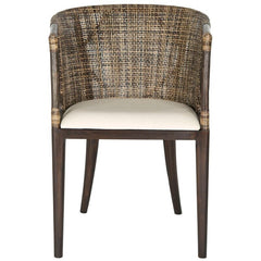 Bungalo 22.25'' Wide Cotton Barrel Chair Barrel Chair with White Cotton Cushion is a Pure Sculpture. Its Exquisite Rattan Back