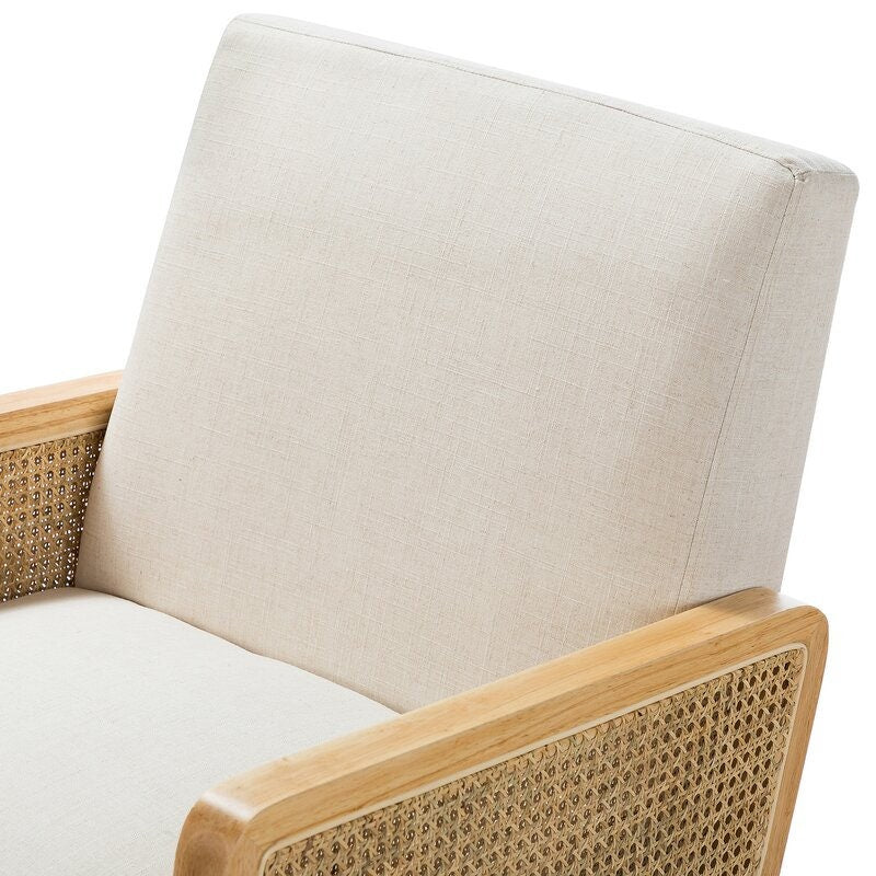 Armchair Solid Birch Wood Legs As Well As Its Curved Rattan-Embellished Arms