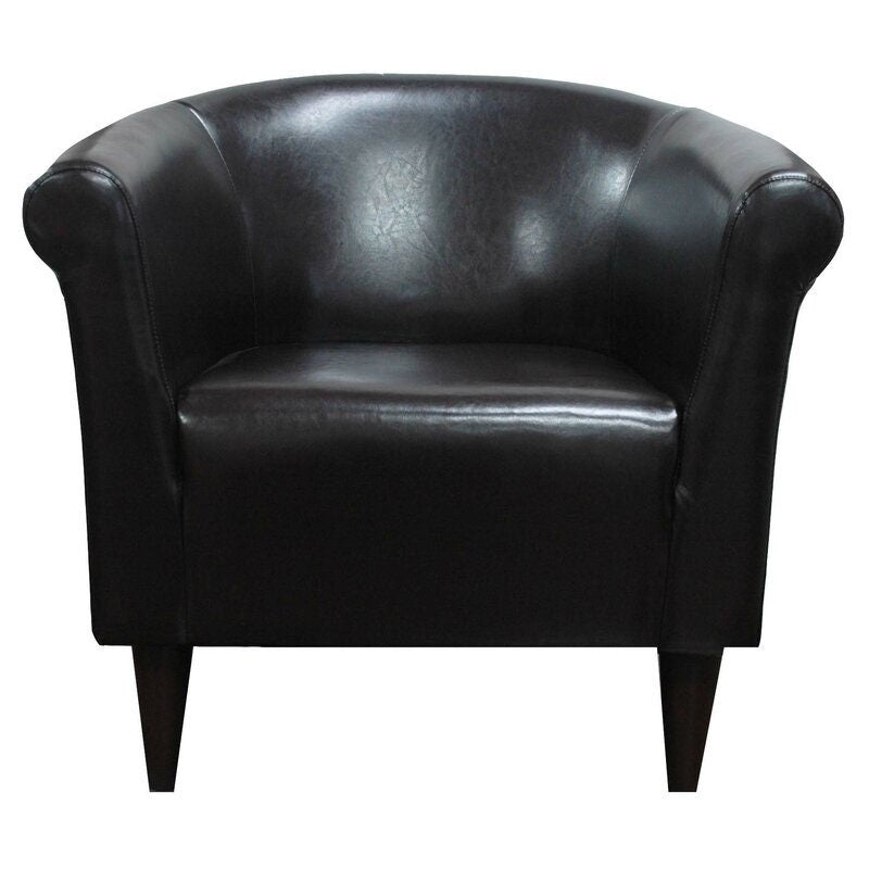 Barrel Chair Curved Back, Rolled Arms, and Plastic Tound Tapered Legs Foam Cushioning Provides Comfort and Support