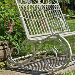 Antique White Outdoor Rocking Metal Bench Perfect For Any Outdoor Space, Patio, Or Garden