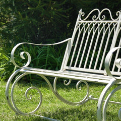Antique White Outdoor Rocking Metal Bench Perfect For Any Outdoor Space, Patio, Or Garden