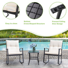 Outdoor  Rocking Wicker Rattan Chair with Cushions Adds More Elegance To Your Outdoor Patio, Deck, Backyard Porch, or Pool