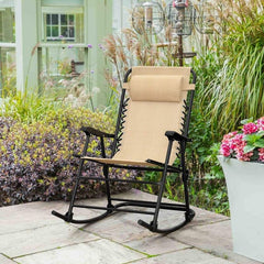 Beige Outdoor Rocking Aluminum Chair with Cushions Outdoor Garden, or Outing, Fishing at The Same Time More Relaxed and Comfortable