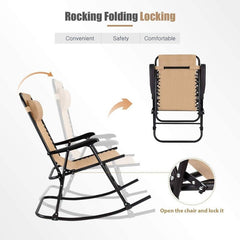 Beige Outdoor Rocking Aluminum Chair with Cushions Outdoor Garden, or Outing, Fishing at The Same Time More Relaxed and Comfortable