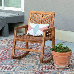 Brown Outdoor Weather-Resistant Patio Rocking Chair is Sturdy and Durable, Chevron Pattern  Back and Seat