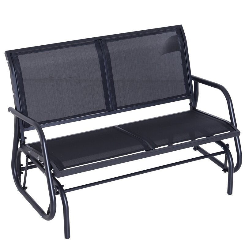 Outdoor Rocking Metal Bench Water-Resistant and Quick Drying After Rainstorms. Its Curved Rocker Arms Resist
