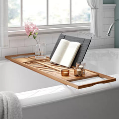 Freestanding Bamboo Bath Caddy Perfect for Holder Water-Resistant Covering is Perfect For Propping Up Magazines, Novels, Or Your Tablet