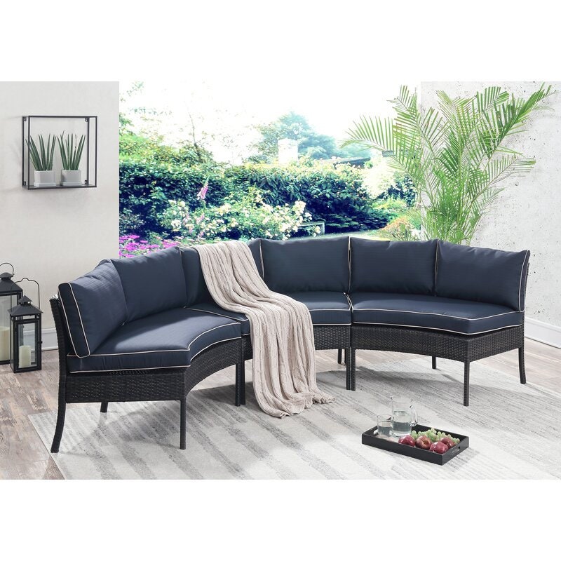 Outdoor Curved Patio Sectional with Cushions Seat and Back Cushions Have Zippers for Removal and Wash. 6 People, Perfect Setting