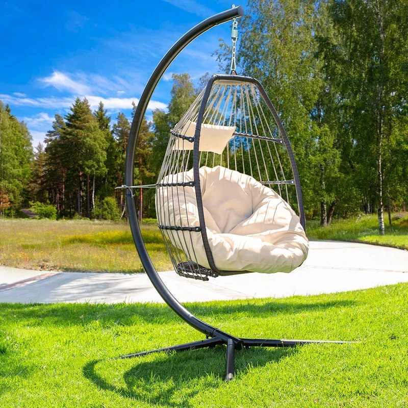 Porch Swing with Stand Ideal for Deck, Balcony & More Unique Swinging Chair is The Perfect to Any Space Outside, Like a Backyard Patio, Deck