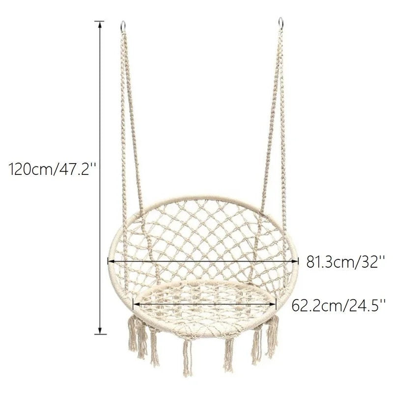 Macrame Cotton Porch Swing Hanging Cotton Rope Swing Chair, Comfortable Hanging Chairs for Indoor, Outdoor, Home, Patio, Yard