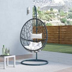 Beige Hanging Egg Swing Chair with Stand Give Yourself a Private Seat to Sit Back and Unwind Weather-Resistant