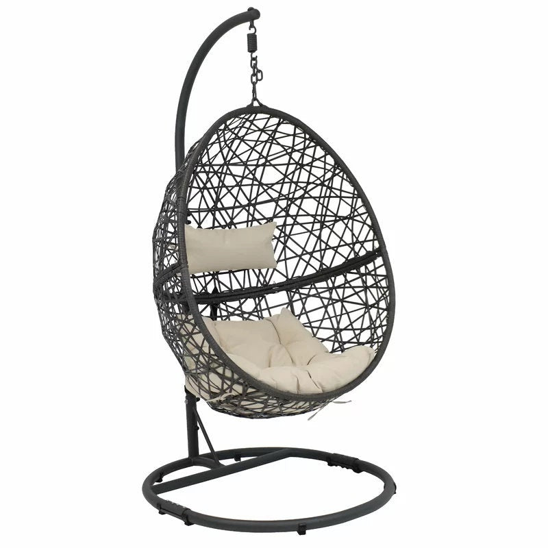 Beige Hanging Egg Swing Chair with Stand Give Yourself a Private Seat to Sit Back and Unwind Weather-Resistant