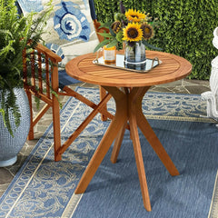 27" Outdoor Round Solid Wood Coffee Side Bistro Table X-shape of leg Perfect for Backyard, Patio, Garden, Poolside and Living Room