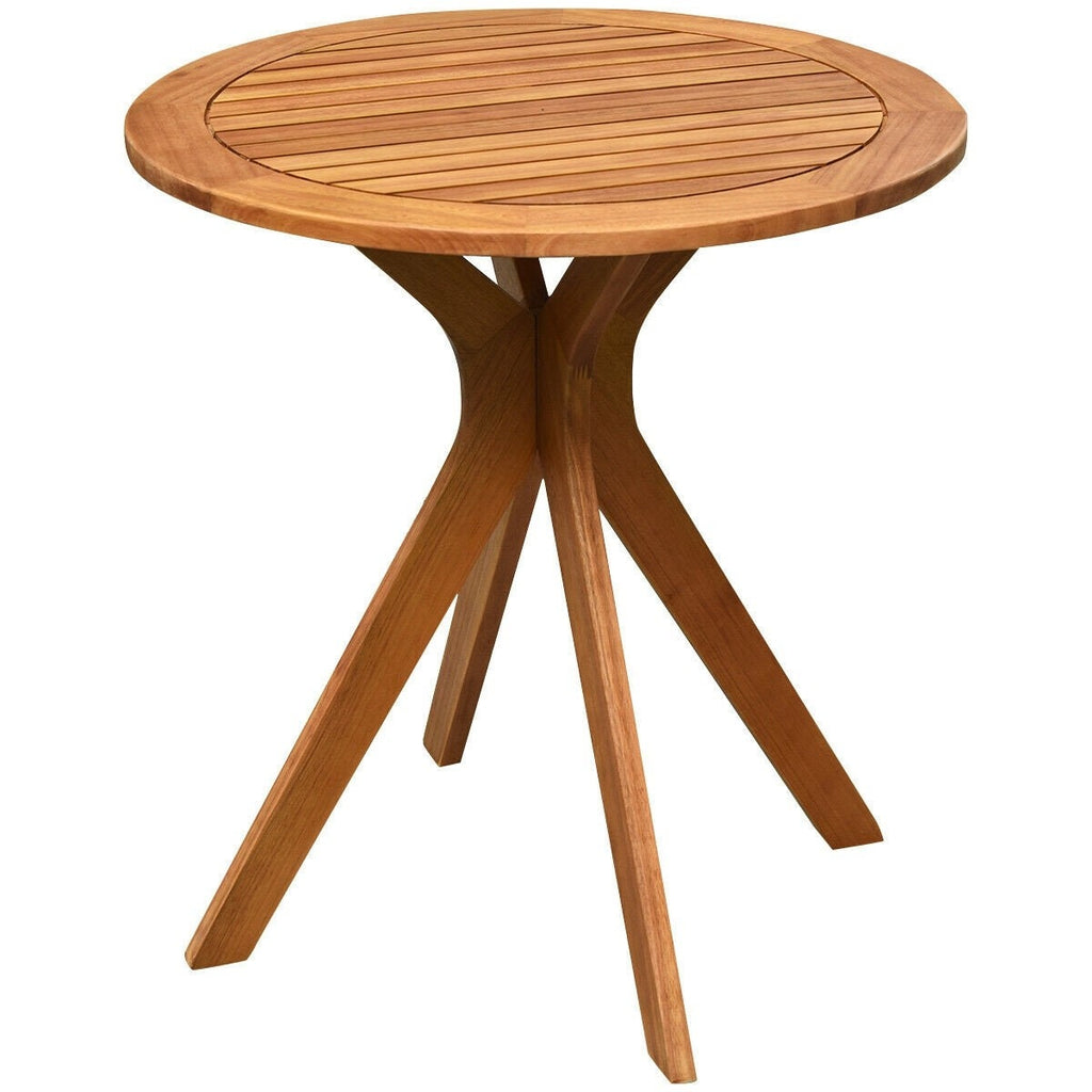 27" Outdoor Round Solid Wood Coffee Side Bistro Table X-shape of leg Perfect for Backyard, Patio, Garden, Poolside and Living Room