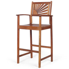 2 Pieces Outdoor Acacia Wood Bar Chairs with Sunflower Backrest and Armrests Perfect for Both Indoor and Outdoor