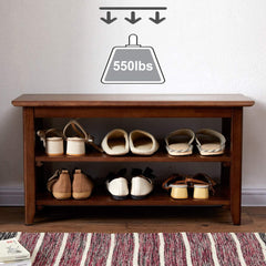 Storage Bench Wooden Shoe Bench Rustic Solid Wood Entryway Bench Suitable for Your Hallway, Living Room, Bedroom, Patio or Kitchen.