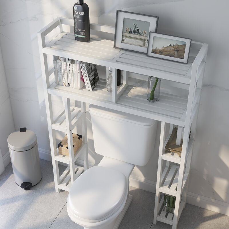 Solid Wood Over The Toilet Storage Freestanding Piece Features Six