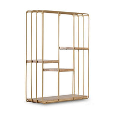 Gold Square Wall Shelf Powder Coated, Gold Brushed Three Tired Iron Framework Staggered Shelving with Balanced Design