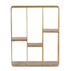 Gold Square Wall Shelf Powder Coated, Gold Brushed Three Tired Iron Framework Staggered Shelving with Balanced Design