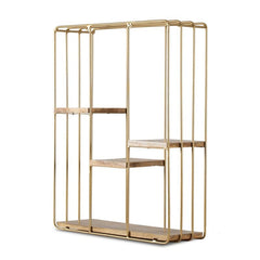 Gold Square Wall Shelf Powder Coated, Gold Brushed Three Tired Iron Framework Staggered Shelving with Balanced Design