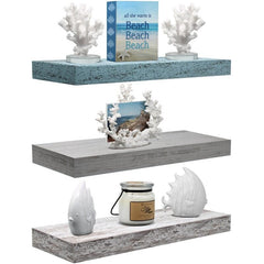 3 Piece Blue, Gray, White Floating Shelf Great for Any Living Room, Bedroom, Hallway Perfect Platform for Storage and Display
