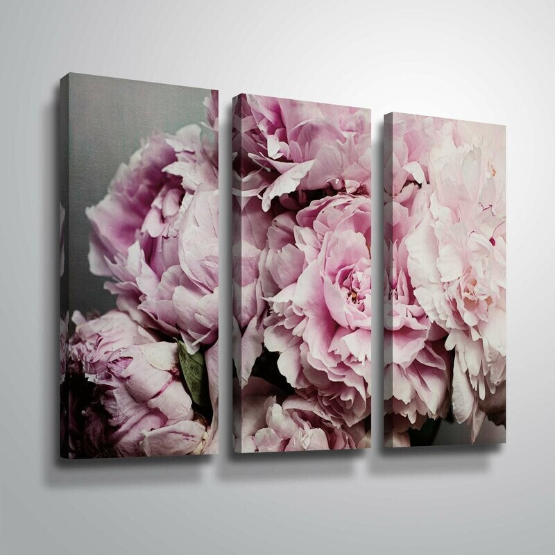 3 Piece Print on 18" H x 36" W x 2" D Gorgeous Reproduction Featuring Beautiful Sprays of Flowers