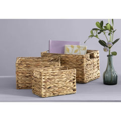 Beige 3 Piece Wicker Basket Set Organize your Home Perfect for Your Living Room, Closet or Playroom Storage Solution in Any Space
