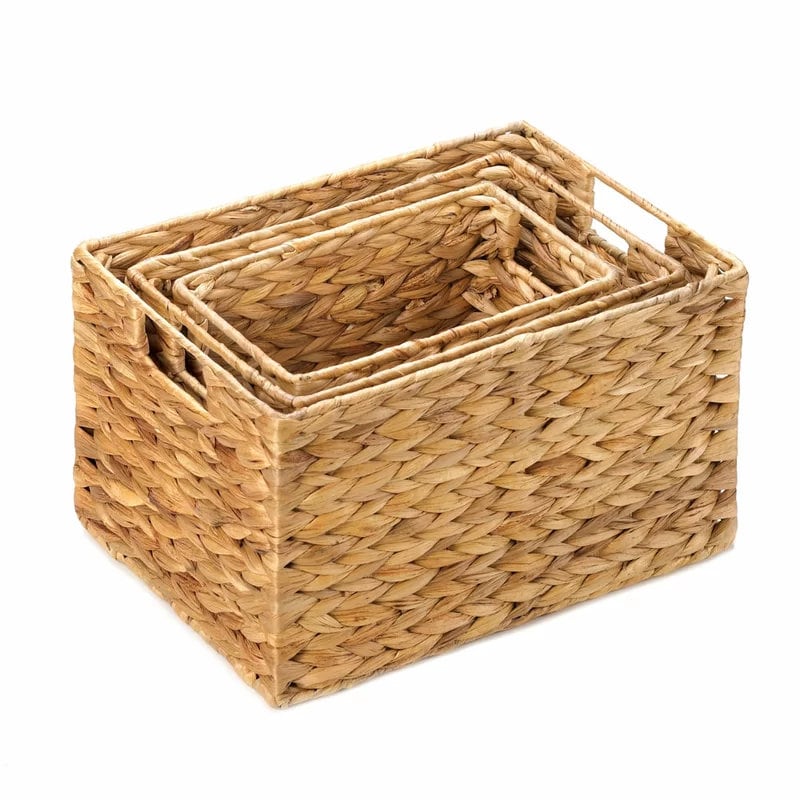 Beige 3 Piece Wicker Basket Set Organize your Home Perfect for Your Living Room, Closet or Playroom Storage Solution in Any Space