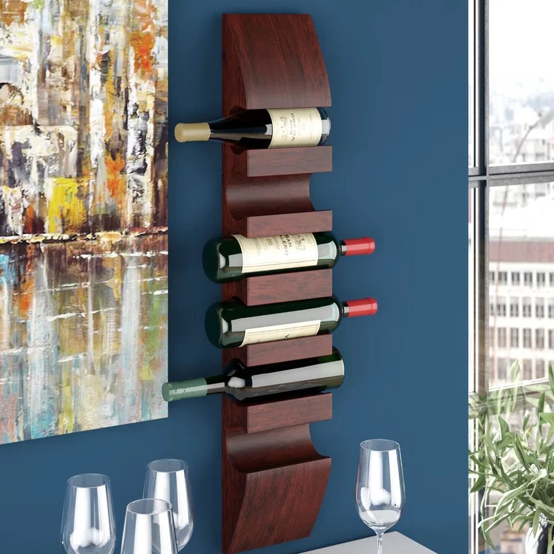 Wall Mounted Wine Bottle Rack in Cherry Wood Vertical Perfect for Holder Bottle