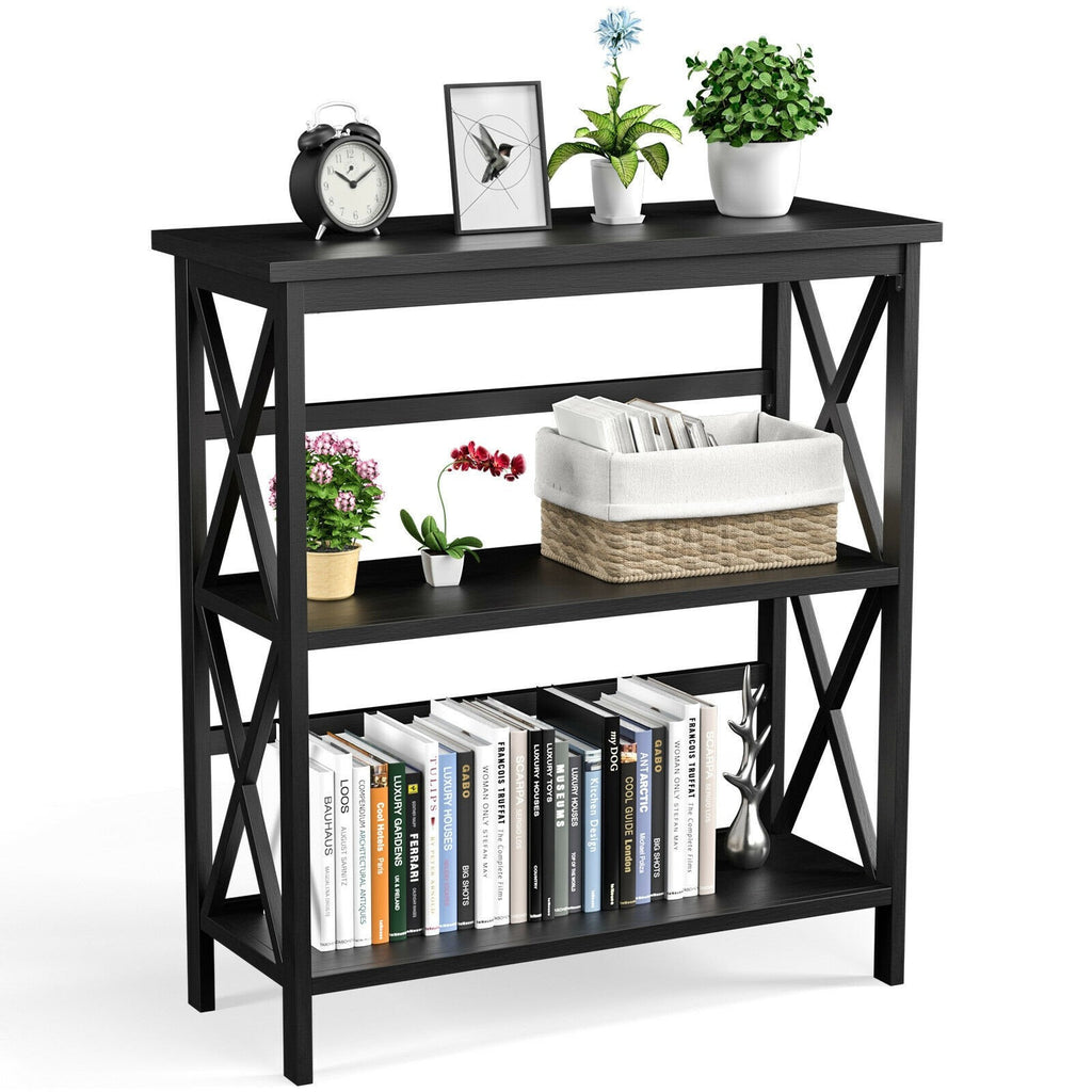 3-Tier Bookshelf Wooden Open Storage Bookcase for Home Office