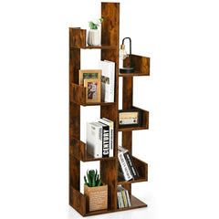 8-Shelf Industrial Tree-Shaped Bookshelf with Anti-Toppling Fitting
