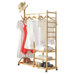 Rolling Clothes Rack  1 Hanging Top Rod to Hang Clothes, 6 Hooks to Hang Scarves, Bags, and Hats, and so on, 6 Pants and Tower Racks