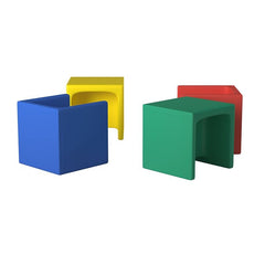 Set of 4 Red, Blue, Yellow, Green Cube Chair Kids Desk Chair as a table. With a Set of 4 use One As a Table and 3 As Chairs. Durable