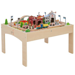 Wood Preschool Play Lab Toys Kids Rectangular Interactive Table Wooden Table with 85-pc Train and Town Set Customizable Playset