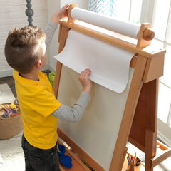 Natural Double Sided Board Easel Two Paint Cup Holds that Prevent the Paint from Spilling Has a Paper Dispenser that Holds The Art Paper