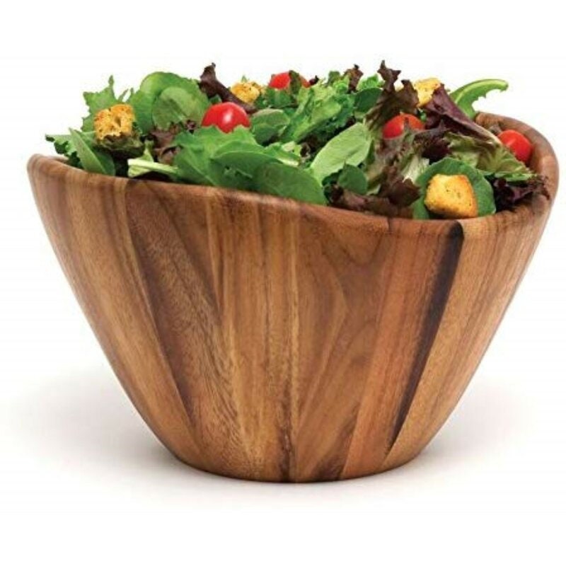 3 Piece Acacia Wave Salad Bowl Set Perfect for Dishing out your Favorite Salad. Serving Spoon, Fork, and Bowl all Crafted from Solid Acacia