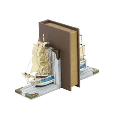 Nautical Non-skid Bookends These Nautical Bookend for Shelves Feature a Ship Cut on the Midsection and Placed on L-Shaped Wood Slat Platform