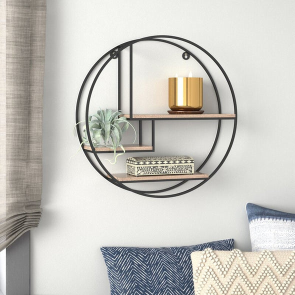 Powder Coated Black 3 Piece Circle Mango Wood Accent Shelf Versatile in Nature Can Be Hung in the Bedroom, Living Room, Bathroom
