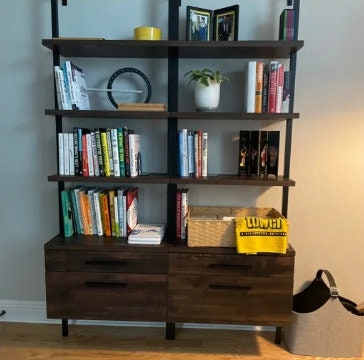 Steel Ladder Bookcase Perfect Place for Books, Plants, Bar Essentials, or Anything you Want to Display Two Drawers Provide Space
